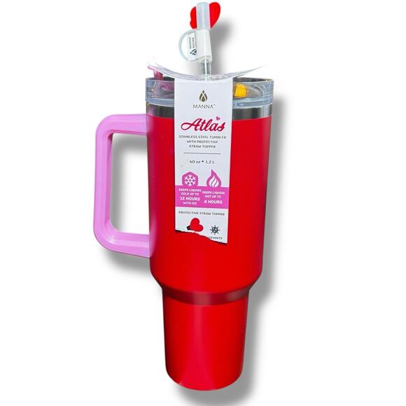 Manna Atlas Red 40 Oz Stainless Steel Tumbler W/Heart Straw Valentines Day - Picture 1 of 5